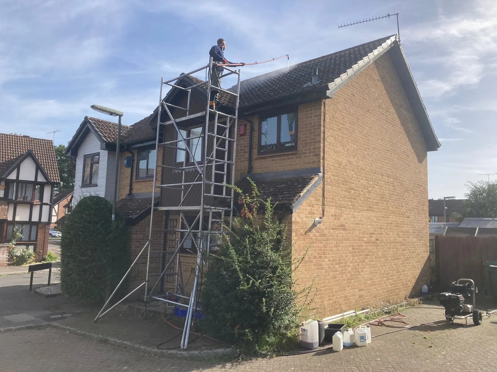 PowerJ Exterior Cleaning carrying out professional roof cleaning work at a Berkshire home