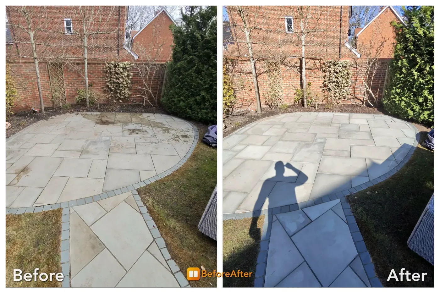 Smooth patio before and after pressure washing