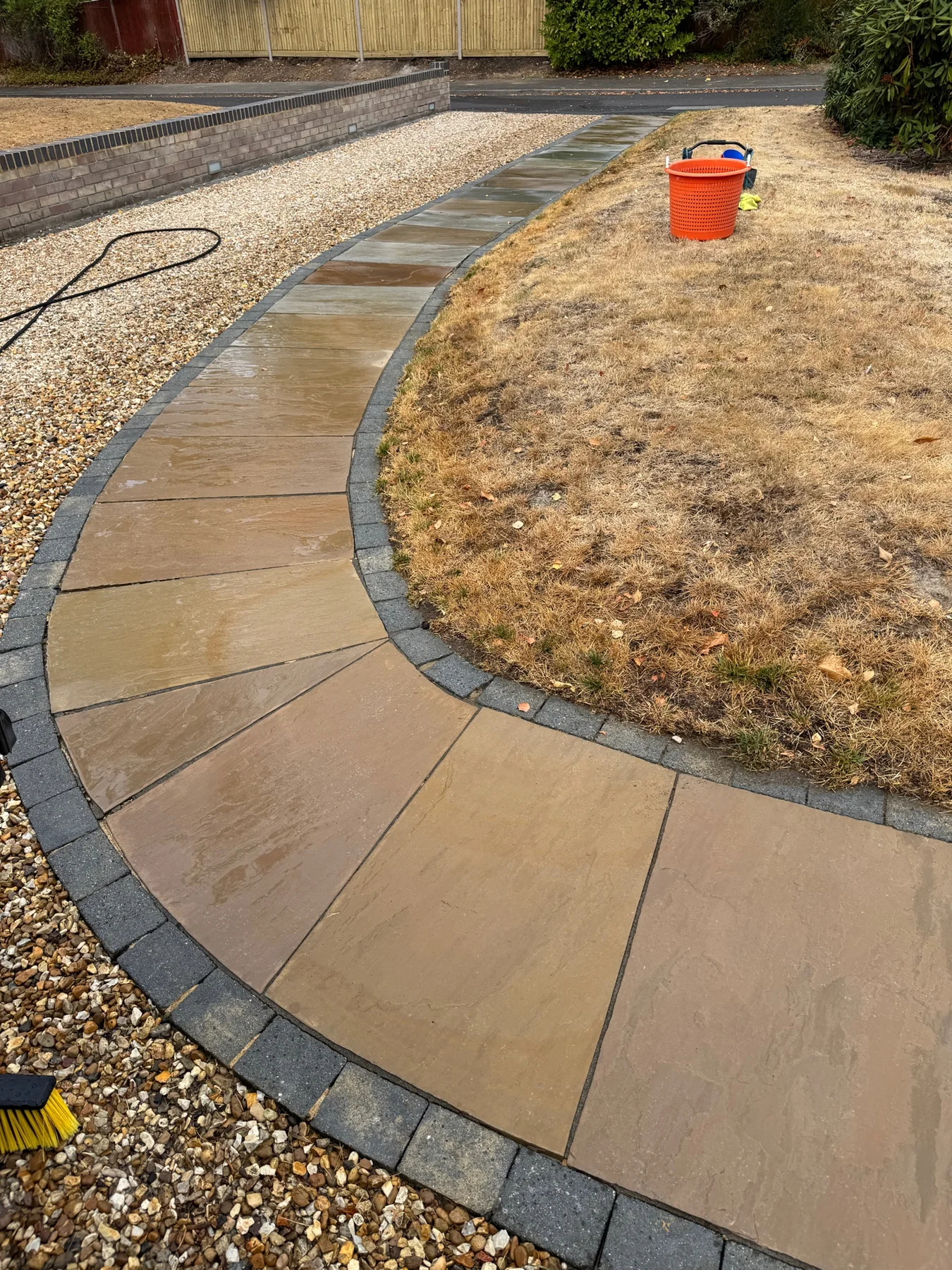 Curved patio path in Winkfield Row after professional exterior cleaning