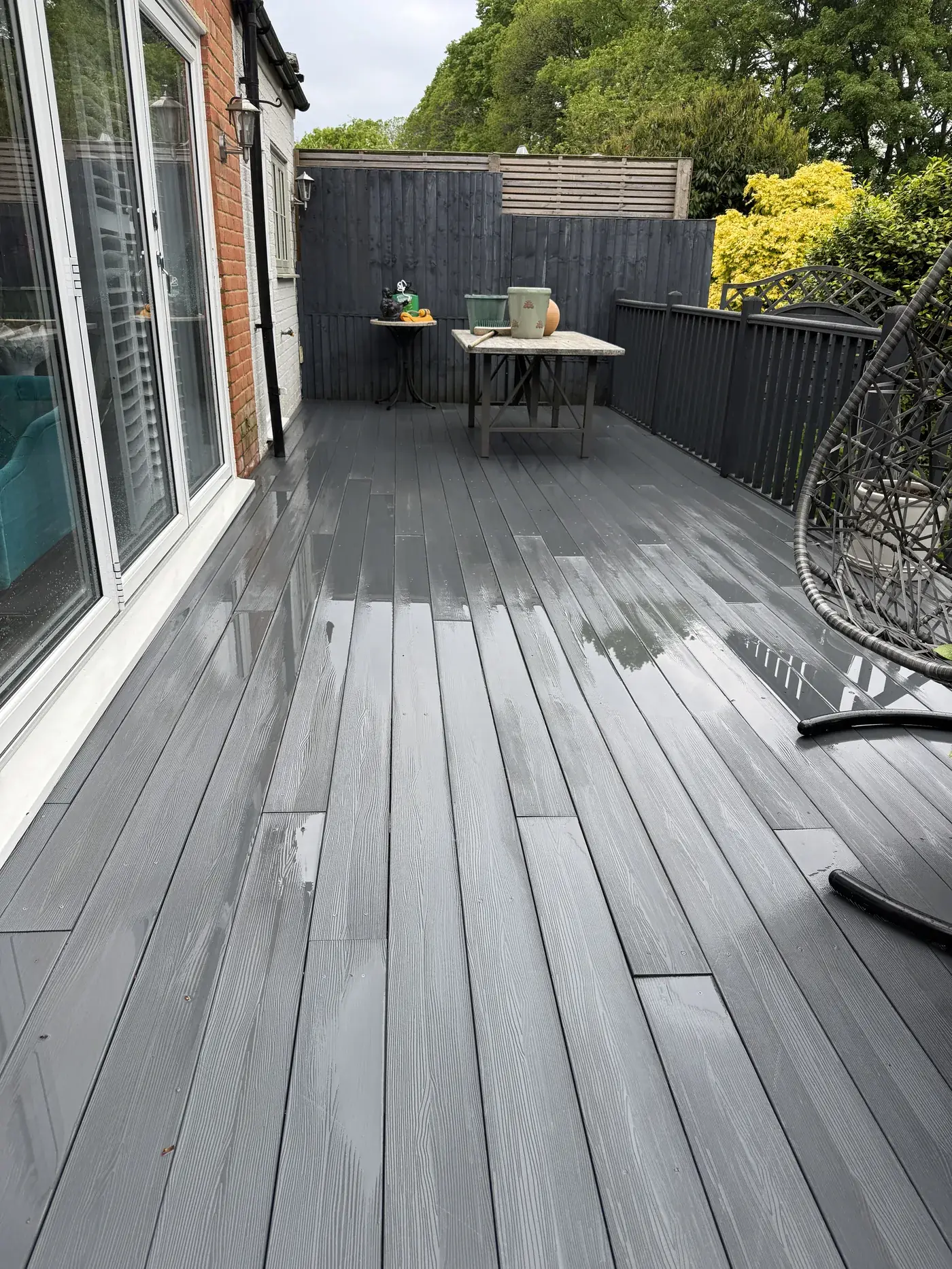 Composite decking after professional soft wash cleaning — clean result